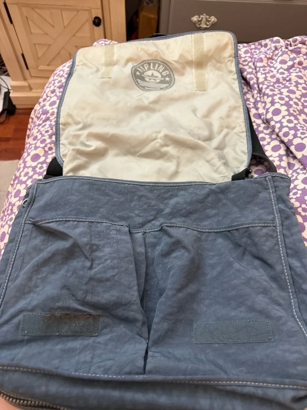 Kipling Madhouse Expandable Slate Blue Messenger Bag with Black Strap